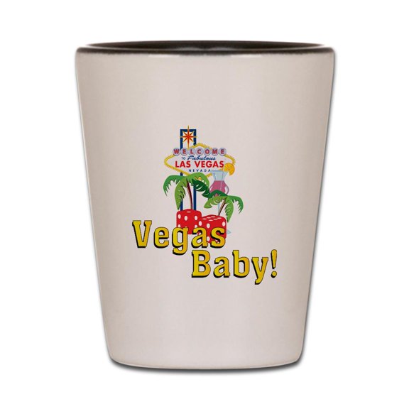 CafePress - Vegas Baby Final - White/Black Shot Glass, Unique and Funny Shot Glass