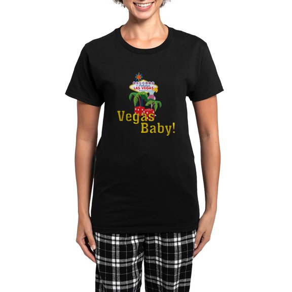 CafePress - Vegas Baby! Women's Dark Pajamas - Women's Short Sleeve Print T-Shirt and Pants Dark Cotton Pajama Set
