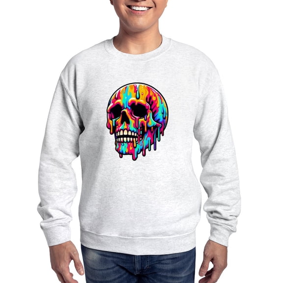 CafePress - Vibrant Melting Skull - Crew Neck Sweatshirt