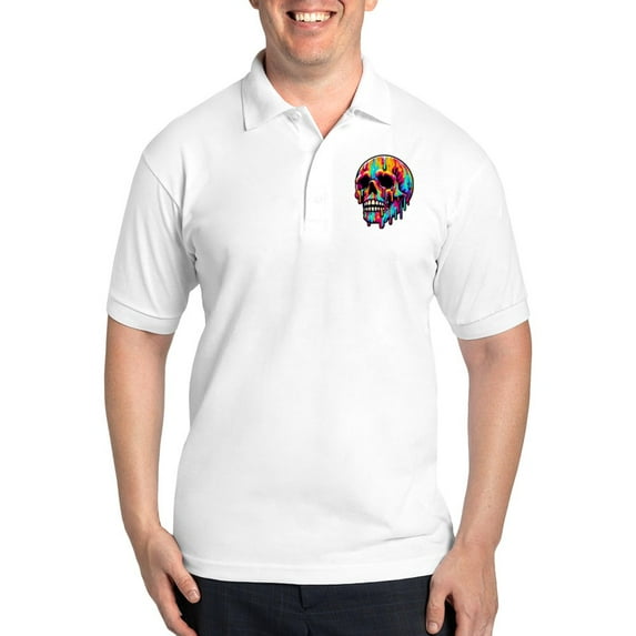 CafePress - Vibrant Melting Skull - Golf Shirt, Pique Knit Golf Polo