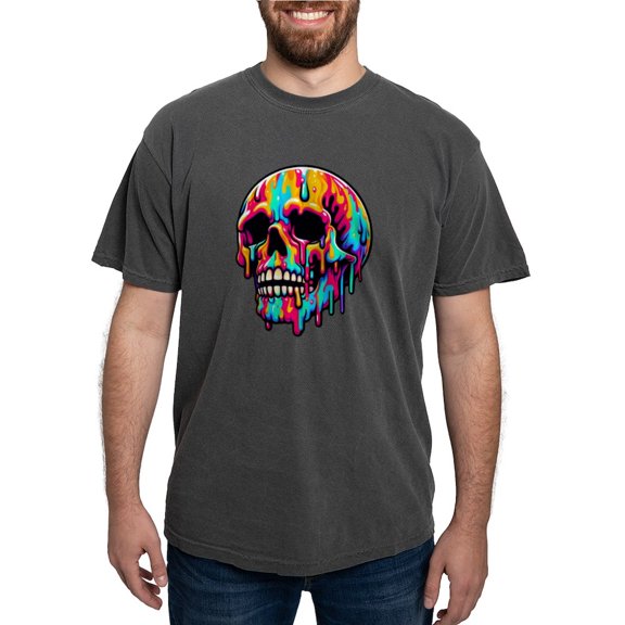 CafePress - Vibrant Melting Skull Men's Comfort Colors® T Shirt - Mens Comfort Colors Shirt