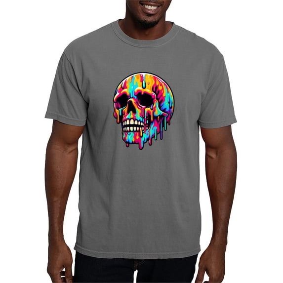 CafePress - Vibrant Melting Skull Men's Comfort Colors® T Shirt - Mens Comfort Colors Shirt
