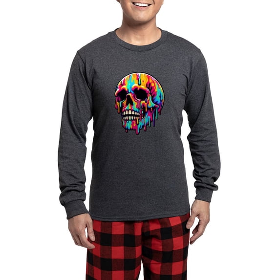 CafePress - Vibrant Melting Skull - Men's Long Sleeve Charcoal Pajama Set