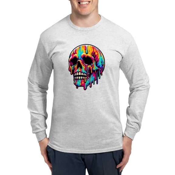 CafePress - Vibrant Melting Skull Men's Long Sleeve T Shirt - Unisex Cotton Long Sleeve T-Shirt