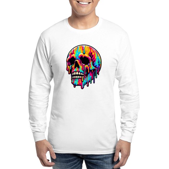 CafePress - Vibrant Melting Skull Men's Long Sleeve T Shirt - Unisex Cotton Long Sleeve T-Shirt