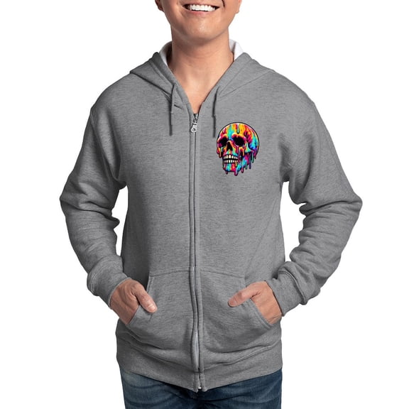 CafePress - Vibrant Melting Skull Men's Zip Up Hoodie - Zip Hoodie, Classic Hooded Sweatshirt with Metal Zipper