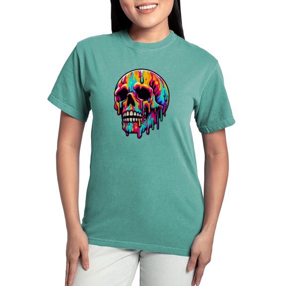 CafePress - Vibrant Melting Skull Women's Comfort Colors® T Shirt - Womens Comfort Colors® Shirt