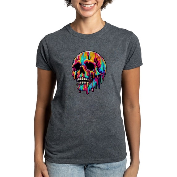 CafePress - Vibrant Melting Skull Women's Value T Shirt - Women's Traditional Fit Dark T-Shirt