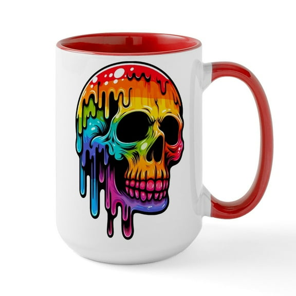 CafePress - Vibrant Multicolor Skull - 15 oz Ceramic Large White Novelty Mug