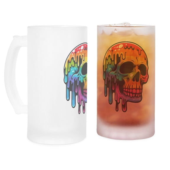 CafePress - Vibrant Multicolor Skull - 16 oz Frosted Glass Beer Mug