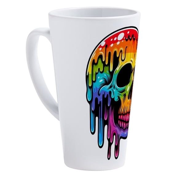 CafePress - Vibrant Multicolor Skull - 17 Oz White Ceramic Latte Mug