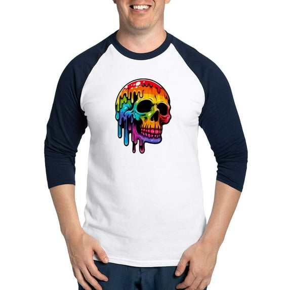 CafePress - Vibrant Multicolor Skull - Cotton Baseball Jersey, 3/4 Raglan Sleeve Shirt