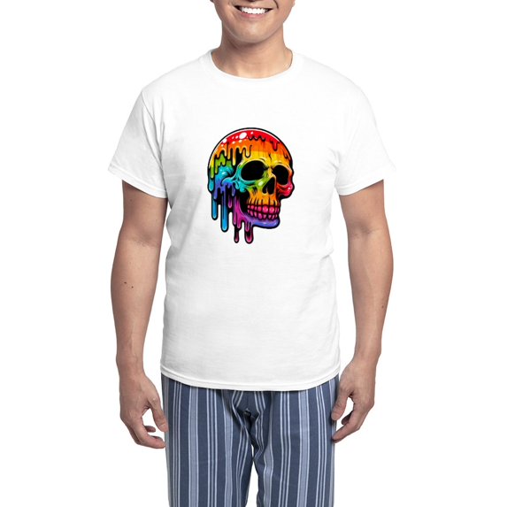 CafePress - Vibrant Multicolor Skull - Men's Light Loose Fit Cotton Pajama Set