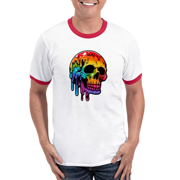 CafePress - Vibrant Multicolor Skull Men's Ringer T Shirt - 100% Cotton Ringed T-Shirt