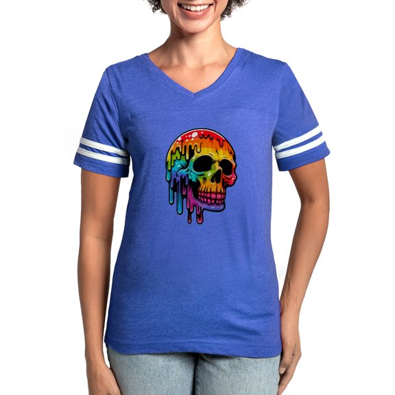 CafePress - Vibrant Multicolor Skull Women's Football T Shirt - Womens Football Shirt