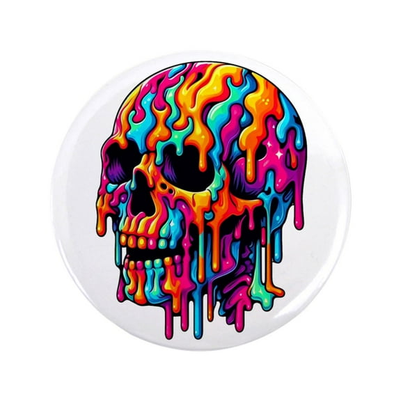 CafePress - Vibrant Psychedelic Skull 3.5 Button - 3.5" Button