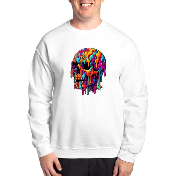 CafePress - Vibrant Psychedelic Skull - Crew Neck Sweatshirt