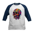 thumbnail image 1 of CafePress - Vibrant Psychedelic Skull Kids Baseball T Shirt - Kids Cotton Baseball Jersey, 3/4 Sleeve Shirt, 1 of 4
