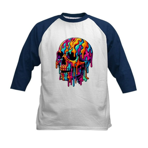 CafePress - Vibrant Psychedelic Skull Kids Baseball T Shirt - Kids Cotton Baseball Jersey, 3/4 Sleeve Shirt