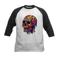 thumbnail image 1 of CafePress - Vibrant Psychedelic Skull Kids Baseball T Shirt - Kids Cotton Baseball Jersey, 3/4 Sleeve Shirt, 1 of 4