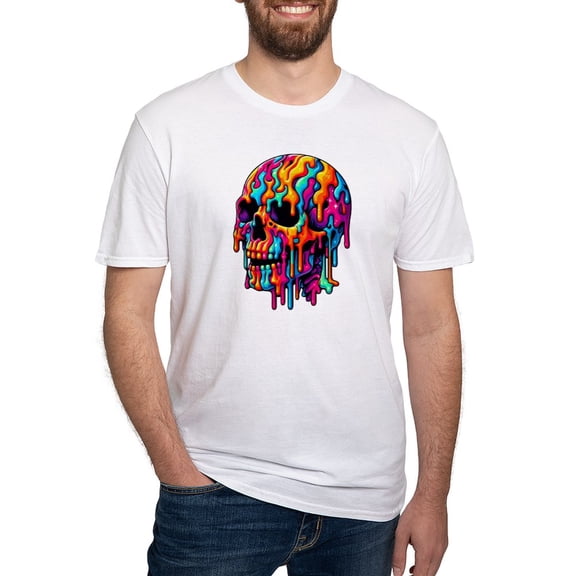 CafePress - Vibrant Psychedelic Skull Men's Classic T Shirt - Fitted T-Shirt, Vintage Fit Soft Cotton Tee