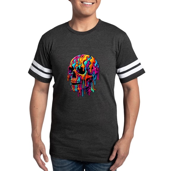 CafePress - Vibrant Psychedelic Skull Men's Football T Shirt - Mens Football Shirt