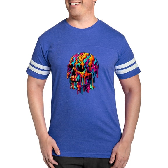 CafePress - Vibrant Psychedelic Skull Men's Football T Shirt - Mens Football Shirt