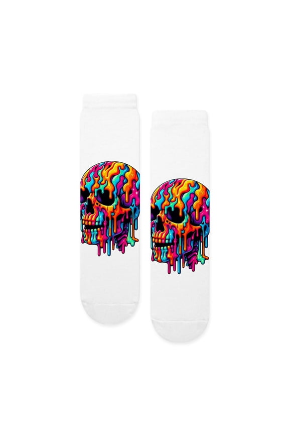 - Vibrant Psychedelic Skull - Unisex Novelty Printed Crew Adult Socks