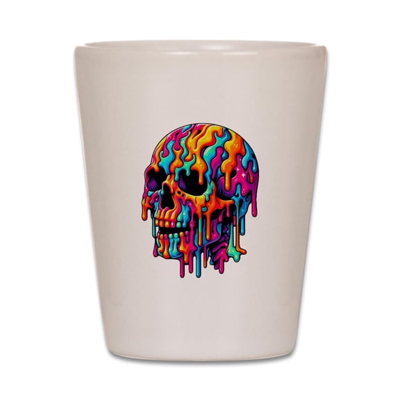 CafePress - Vibrant Psychedelic Skull - White Shot Glass, Unique and Funny Shot Glass