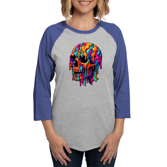 CafePress - Vibrant Psychedelic Skull Women's Baseball T Shirt - Womens Baseball Tee