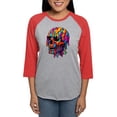 thumbnail image 1 of CafePress - Vibrant Psychedelic Skull Women's Baseball T Shirt - Womens Baseball Tee, 1 of 4