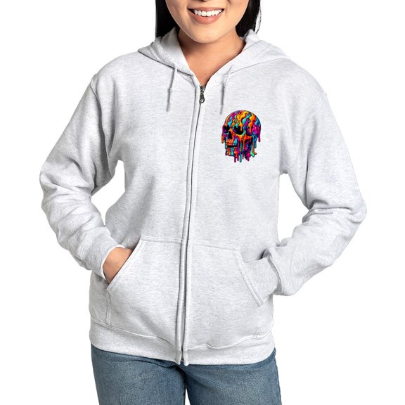 CafePress - Vibrant Psychedelic Skull Women's Zip Up Hoodie - Women's Zip Hoodie