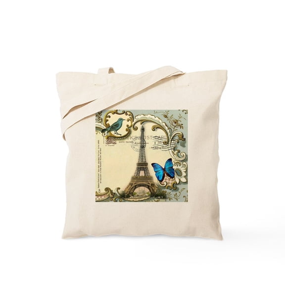 CafePress - Victorian Blue Butterfly Paris Eiffel To Tote Bag - Unisex Canvas Tote Bag, Beige, 1-Piece