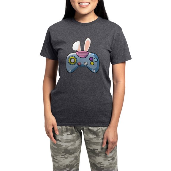 CafePress - Video Game Controller With Bunny Ears Easter Gamer - Women's Short Sleeve Print T-Shirt and Pants Charcoal Gray Cotton Pajama Set