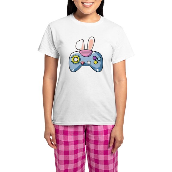 CafePress - Video Game Controller With Bunny Ears Easter Gamer - Women's Short Sleeve Print T-Shirt and Pants Light Cotton Pajama Set