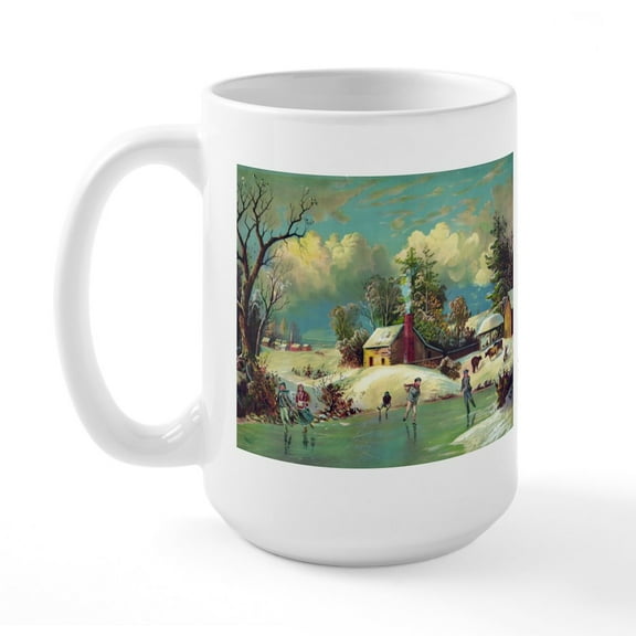 CafePress - Vintage American Winter Life Large Mug - 15 oz Ceramic Large White Novelty Mug