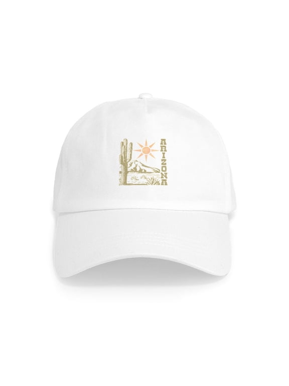 - Vintage Arizona Cactus And Sun - Adjustable 100% Brushed Unisex Casual Cotton Baseball Cap, Beige, 1