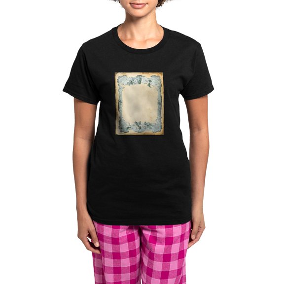 CafePress - Vintage Blue Roses Frame Pajamas - Women's Short Sleeve Print T-Shirt and Pants Dark Cotton Pajama Set