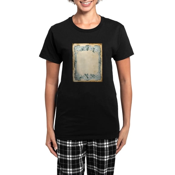 CafePress - Vintage Blue Roses Frame Pajamas - Women's Short Sleeve Print T-Shirt and Pants Dark Cotton Pajama Set