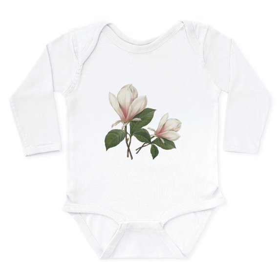 CafePress - Vintage Botanical Art, Elegant Magnolia Flower. Bo - Long Sleeve Cotton Baby Bodysuit