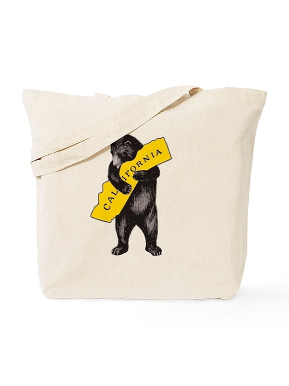 - Vintage California Bear Hug Illustration Tote Bag - Unisex Canvas Tote Bag, Beige, 1-Piece