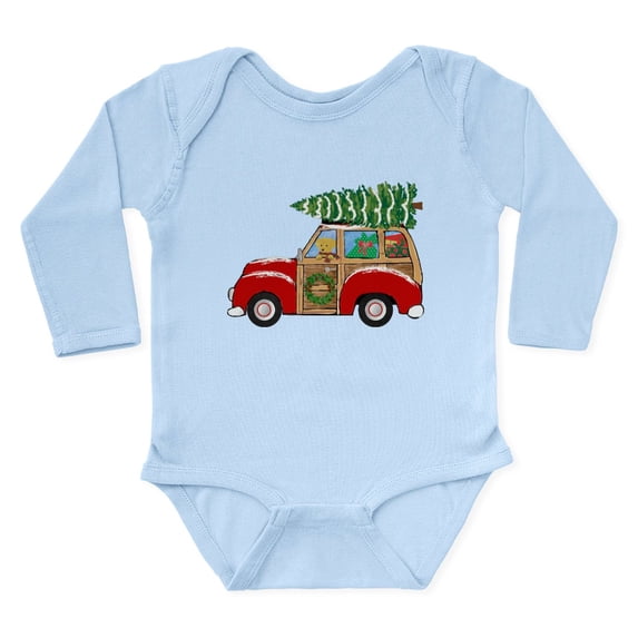 CafePress - Vintage Christmas Woody Wagon Body Suit - Long Sleeve Cotton Baby Bodysuit