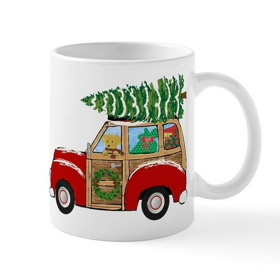 CafePress - Vintage Christmas Woody Wagon Mugs - 11 oz Ceramic Mug - Novelty Coffee Tea Cup