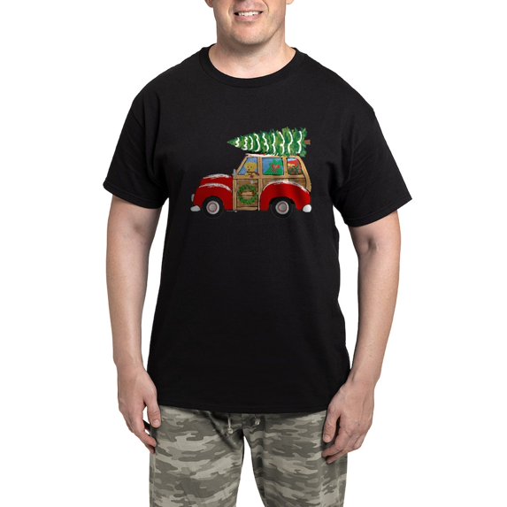 CafePress - Vintage Christmas Woody Wagon Pajamas - Men's Dark Loose Fit Cotton Pajama Set