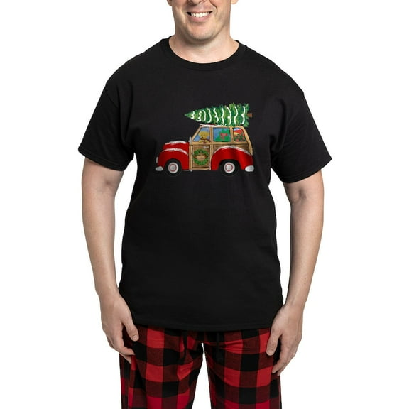 CafePress - Vintage Christmas Woody Wagon Pajamas - Men's Dark Loose Fit Cotton Pajama Set