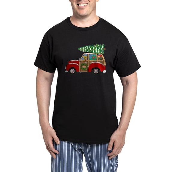 CafePress - Vintage Christmas Woody Wagon Pajamas - Men's Dark Loose Fit Cotton Pajama Set