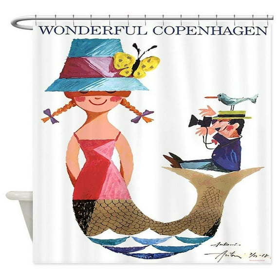 CafePress - Vintage Copenhagen Mermaid Bird - Unique Fabric Shower Curtain 70" x 72"