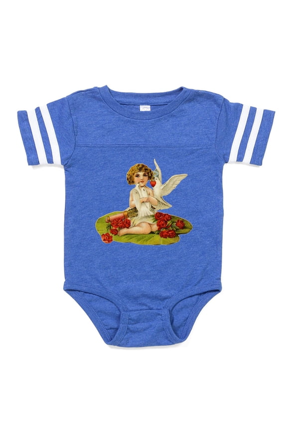 - Vintage Cupid On Lily Pad - Cute Infant Baby Football Bodysuit