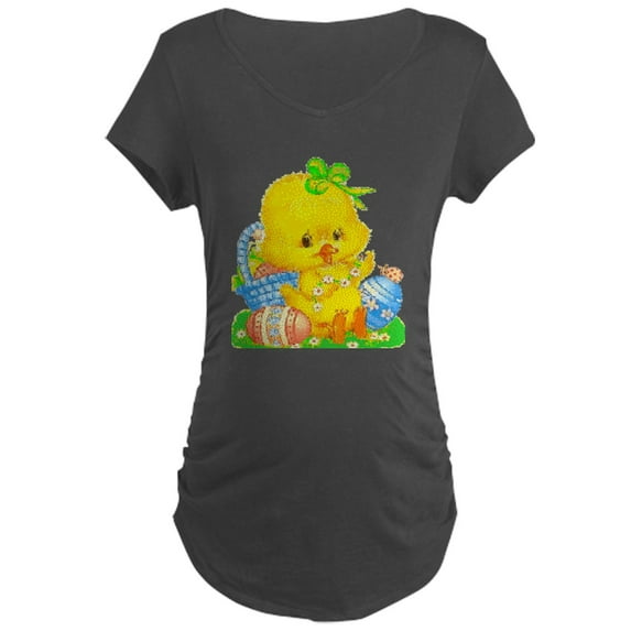 CafePress - Vintage Cute Easter Duckling And Easter Egg Matern - Maternity Dark T-Shirt