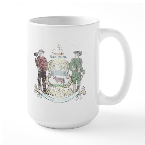 CafePress - Vintage Delaware State Flag Mug - 15 oz Ceramic Large White Novelty Mug
